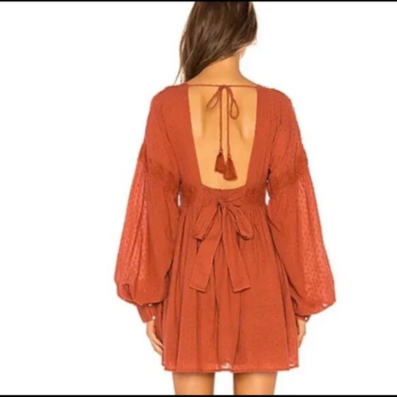 Free People Sugarpie Mini Cinnamon Swiss Dot V-neck Dress - Picture 2 of 15